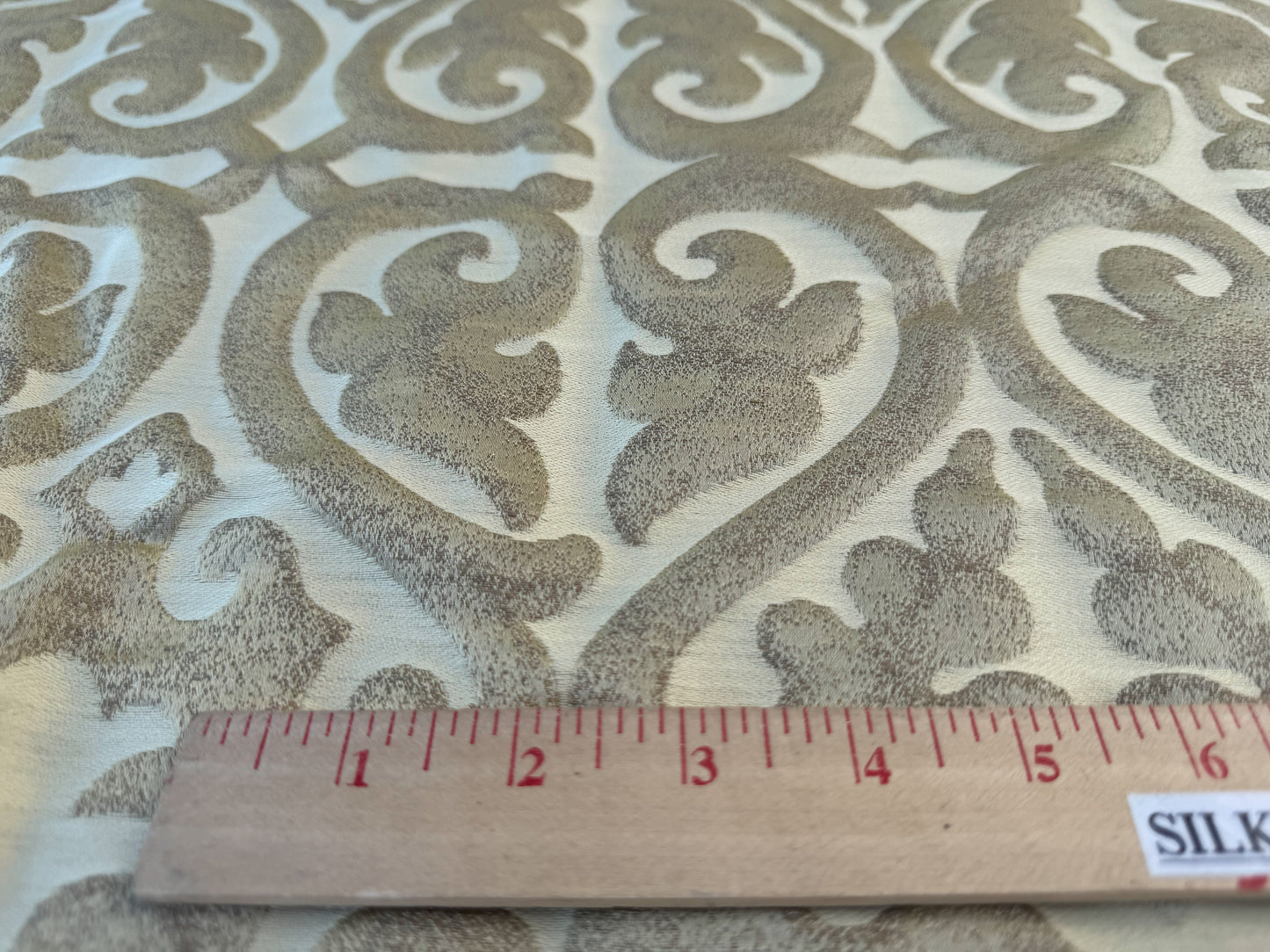 Beacon Hill Robert Allen Topiary Scroll Yellow Lotus Silk Damask Heart Shaped Yellow Gold Brown Metallic Silk and Linen