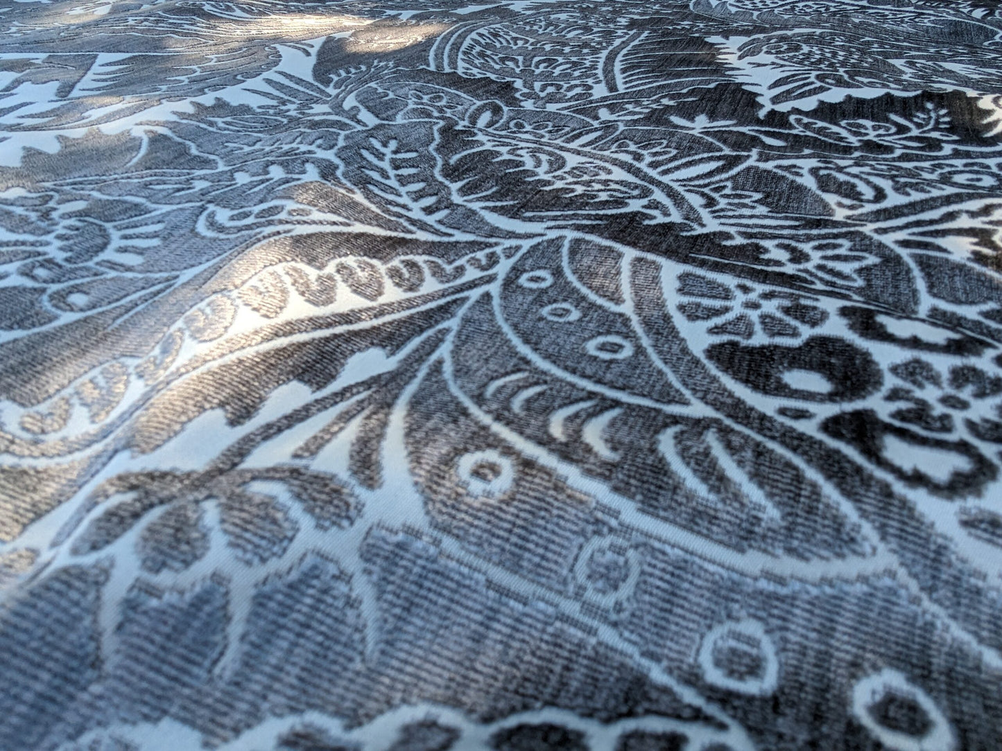 Scalamandre Welwyn in Pewter Blue Silver Cut Velvet Silk Velvet Grand Botanic Pomegranite Rose MSRP USD1000+/y