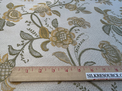 Beacon Hill Pennine Leaf Green Gold Yellow Classy Jacobean Botanical Silk and Linen Lampas MSRP USD195