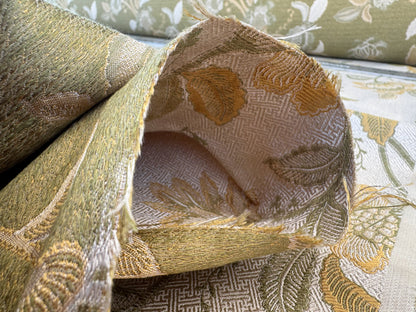 Beacon Hill Pennine Leaf Green Gold Yellow Classy Jacobean Botanical Silk and Linen Lampas MSRP USD195