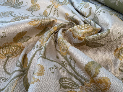 Beacon Hill Pennine Leaf Green Gold Yellow Classy Jacobean Botanical Silk and Linen Lampas MSRP USD195