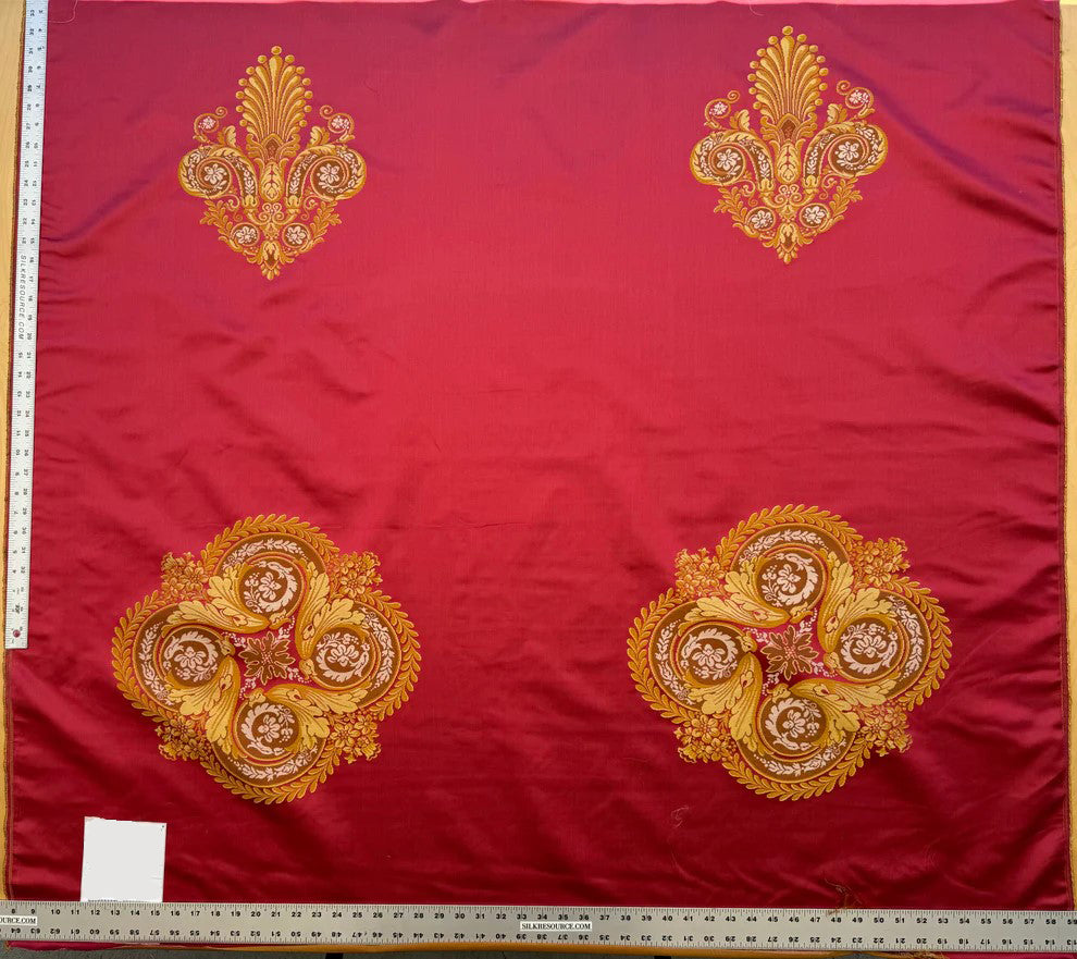 By 26"wide x51" Long  Scalamandre Fauteuil Bessieres Seat & Back Rouge Red Gold French Antique Design Medallion MSRP USD 612/y