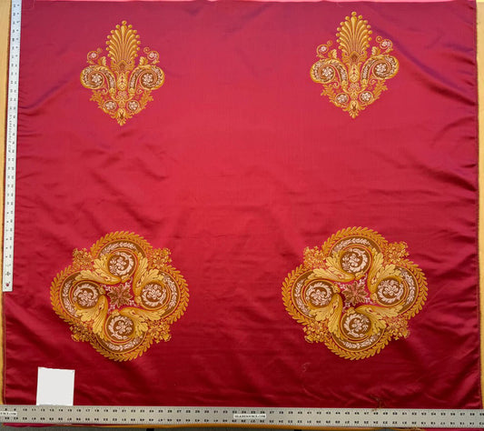 By 26"wide x51" Long  Scalamandre Fauteuil Bessieres Seat & Back Rouge Red Gold French Antique Design Medallion MSRP USD 612/y