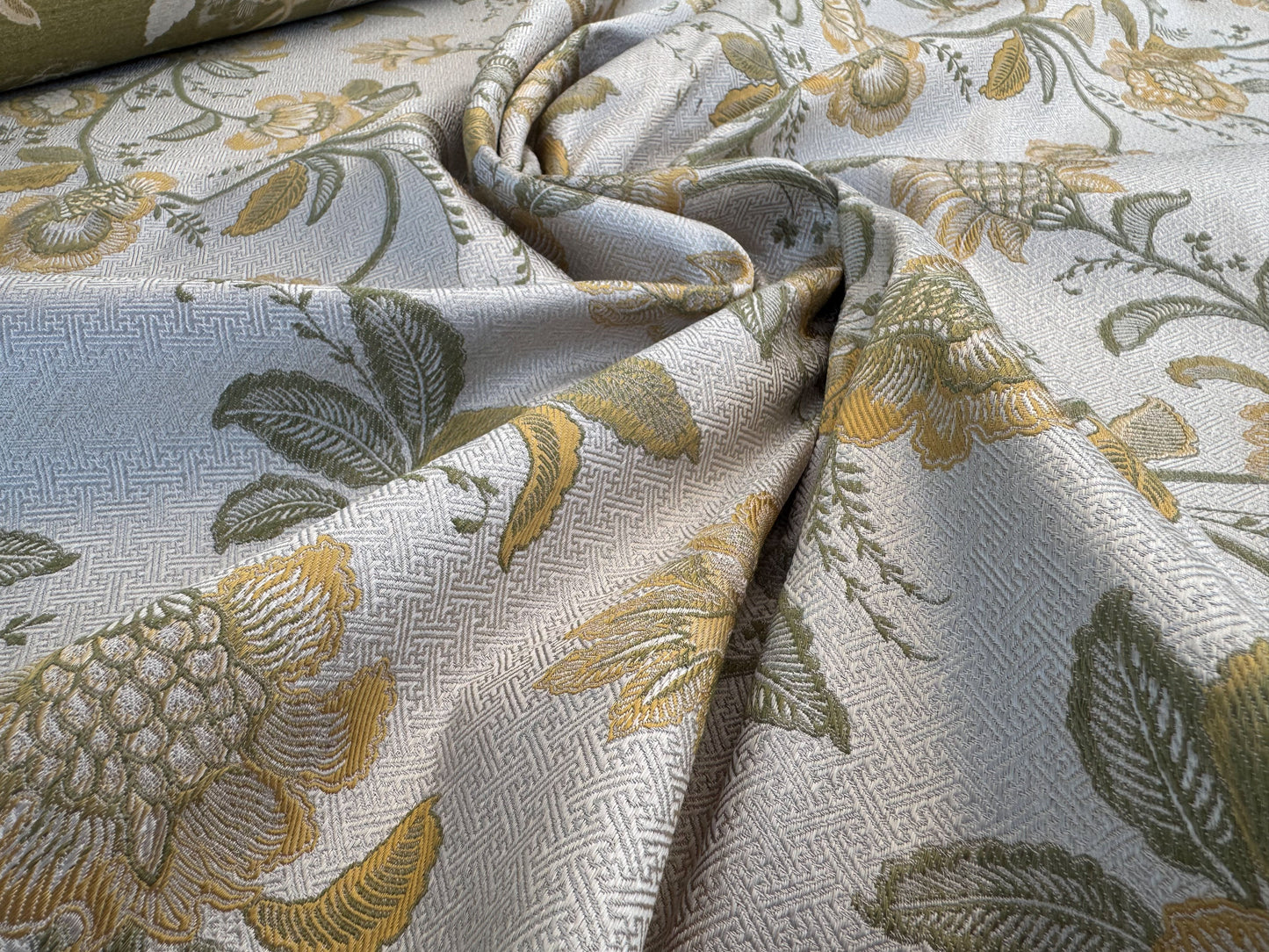 Beacon Hill Pennine Leaf Green Gold Yellow Classy Jacobean Botanical Silk and Linen Lampas MSRP USD195
