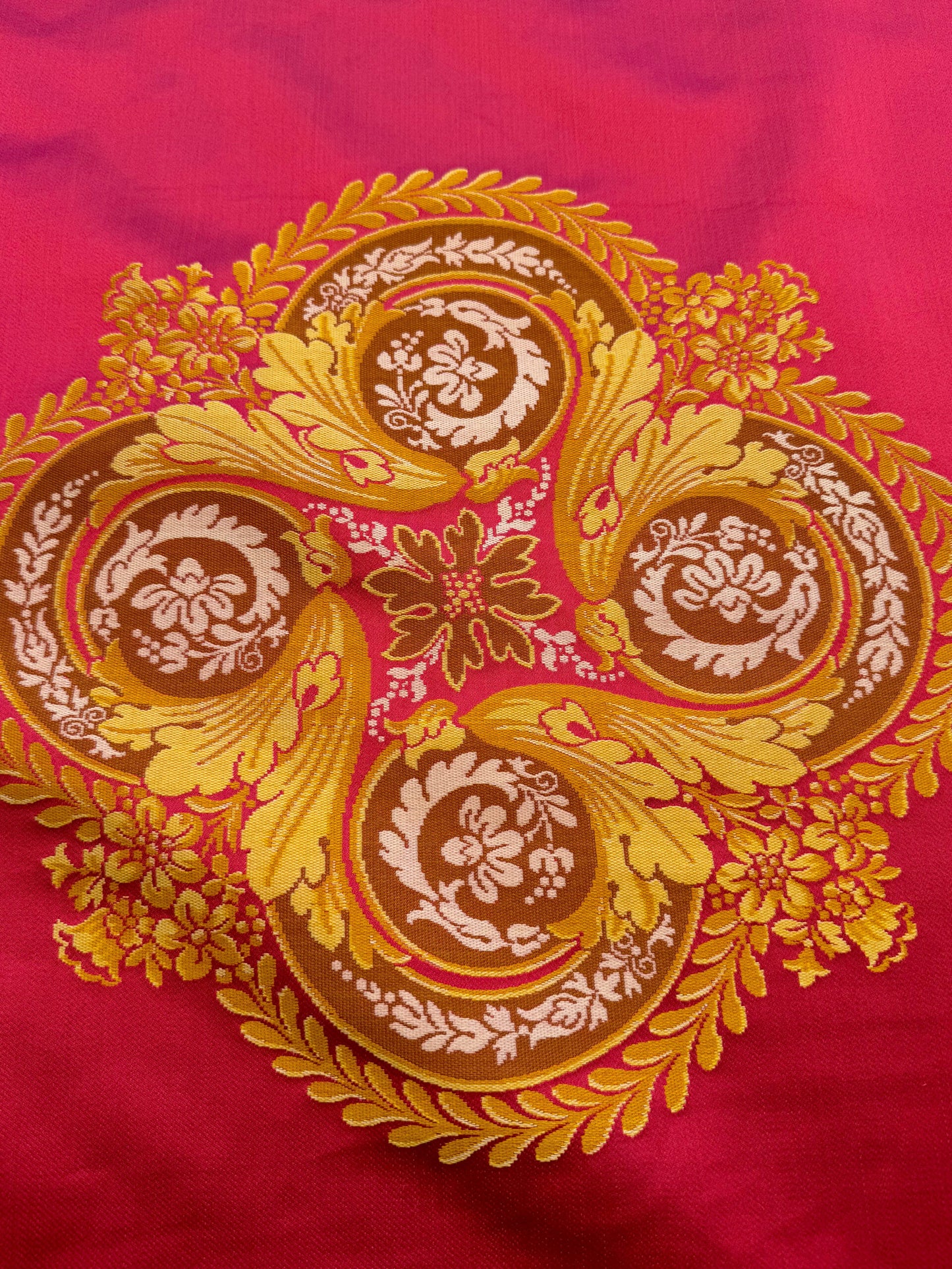 By 26"wide x51" Long  Scalamandre Fauteuil Bessieres Seat & Back Rouge Red Gold French Antique Design Medallion MSRP USD 612/y