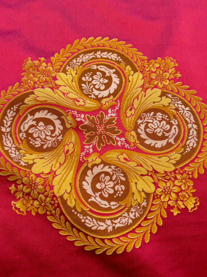 By 26"wide x51" Long  Scalamandre Fauteuil Bessieres Seat & Back Rouge Red Gold French Antique Design Medallion MSRP USD 612/y