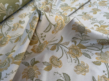 Beacon Hill Pennine Leaf Green Gold Yellow Classy Jacobean Botanical Silk and Linen Lampas MSRP USD195