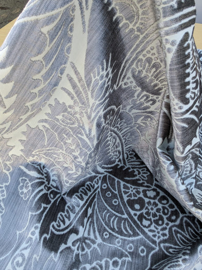 Scalamandre Welwyn in Pewter Blue Silver Cut Velvet Silk Velvet Grand Botanic Pomegranite Rose MSRP USD1000+/y