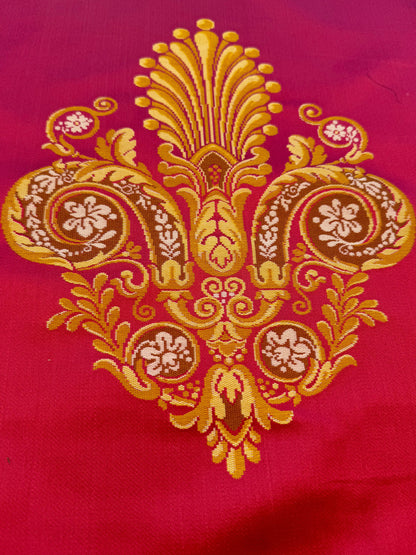 By 26"wide x51" Long  Scalamandre Fauteuil Bessieres Seat & Back Rouge Red Gold French Antique Design Medallion MSRP USD 612/y