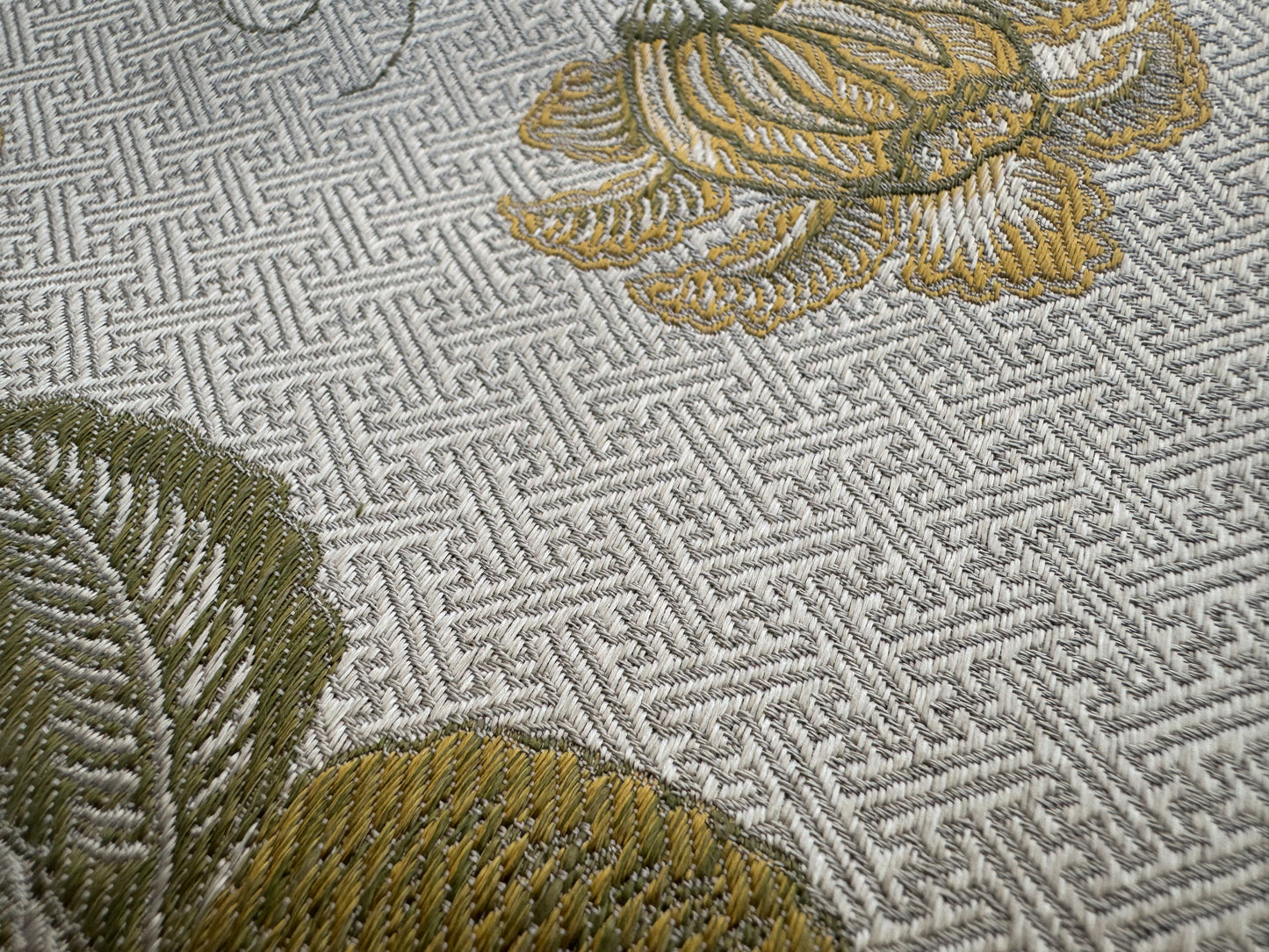 Beacon Hill Pennine Leaf Green Gold Yellow Classy Jacobean Botanical Silk and Linen Lampas MSRP USD195