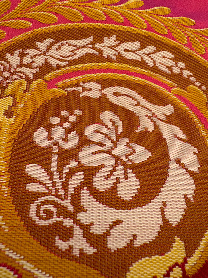 By 26"wide x51" Long  Scalamandre Fauteuil Bessieres Seat & Back Rouge Red Gold French Antique Design Medallion MSRP USD 612/y