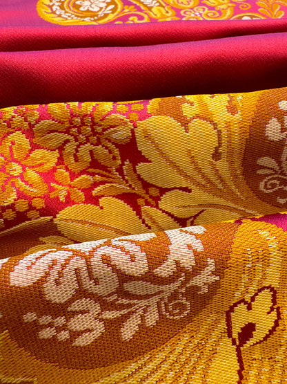 By 26"wide x51" Long  Scalamandre Fauteuil Bessieres Seat & Back Rouge Red Gold French Antique Design Medallion MSRP USD 612/y