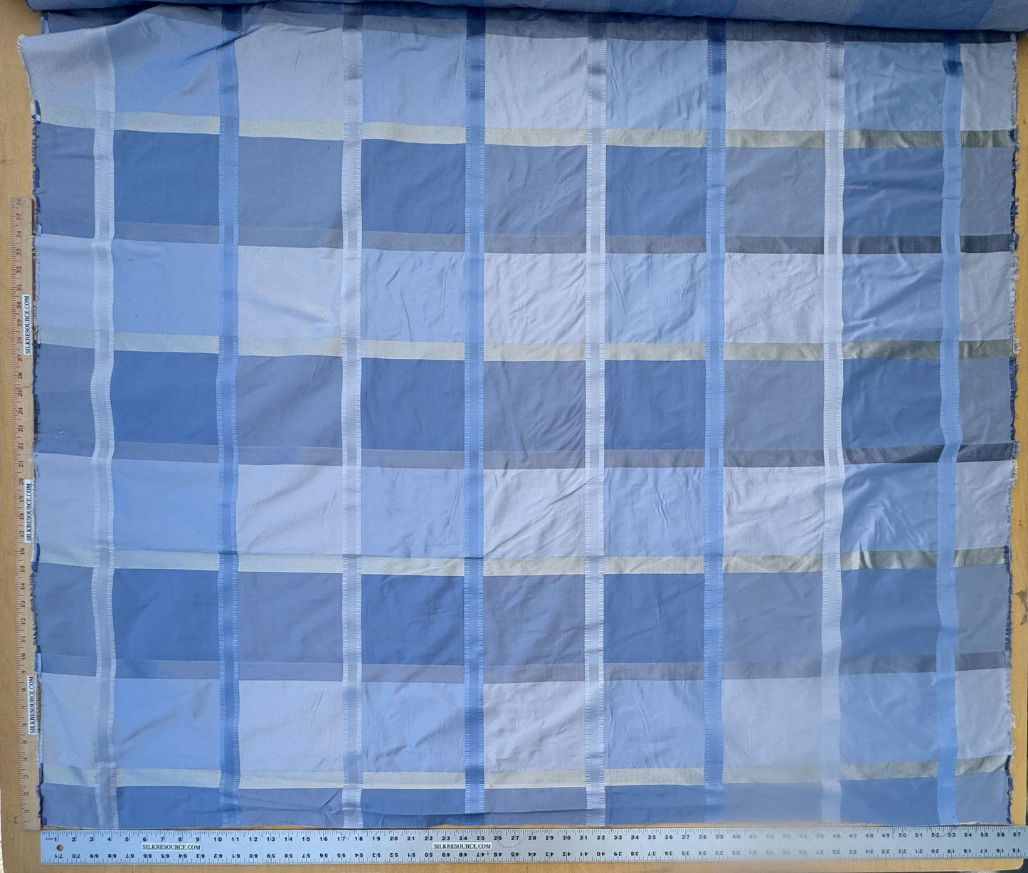 Robert Allen Beacon Hill Monte Rosa Moonstone 100% Silk Plaid Satin Ocean Blue Sky Blue Baby Blue Silver White Cream Shimmering - By The Yard