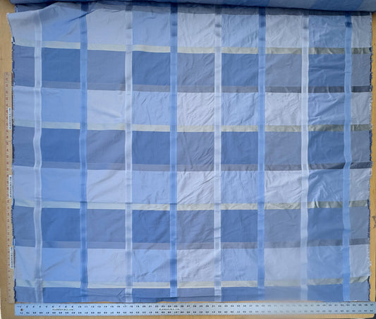 Robert Allen Beacon Hill Monte Rosa Moonstone 100% Silk Plaid Satin Ocean Blue Sky Blue Baby Blue Silver White Cream Shimmering - By The Yard