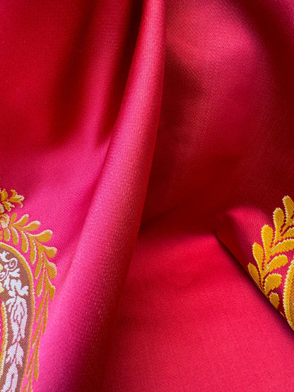 By 26"wide x51" Long  Scalamandre Fauteuil Bessieres Seat & Back Rouge Red Gold French Antique Design Medallion MSRP USD 612/y