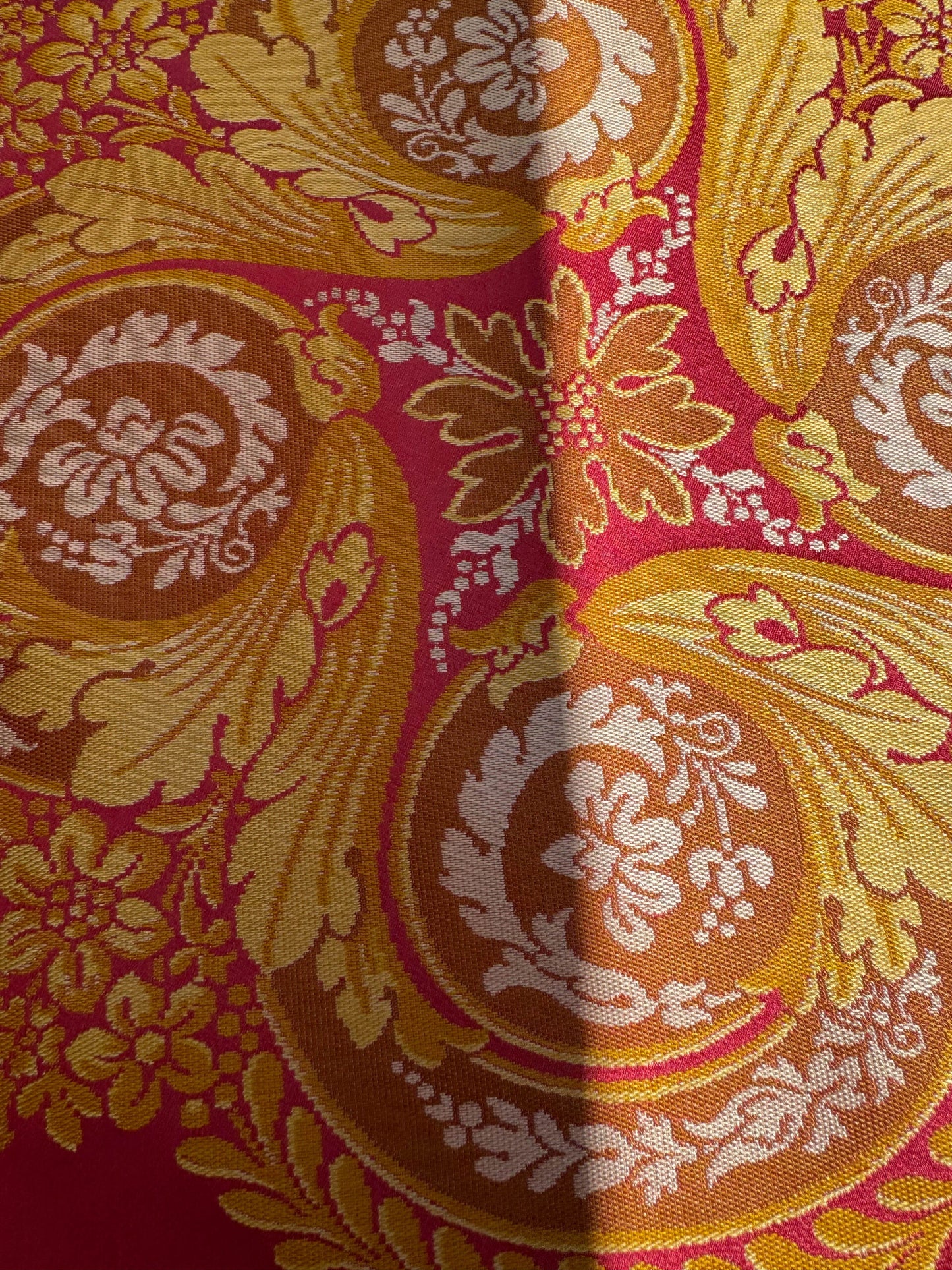 By 26"wide x51" Long  Scalamandre Fauteuil Bessieres Seat & Back Rouge Red Gold French Antique Design Medallion MSRP USD 612/y