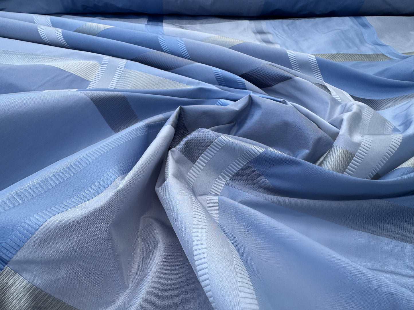 Robert Allen Beacon Hill Monte Rosa Moonstone 100% Silk Plaid Satin Ocean Blue Sky Blue Baby Blue Silver White Cream Shimmering - By The Yard