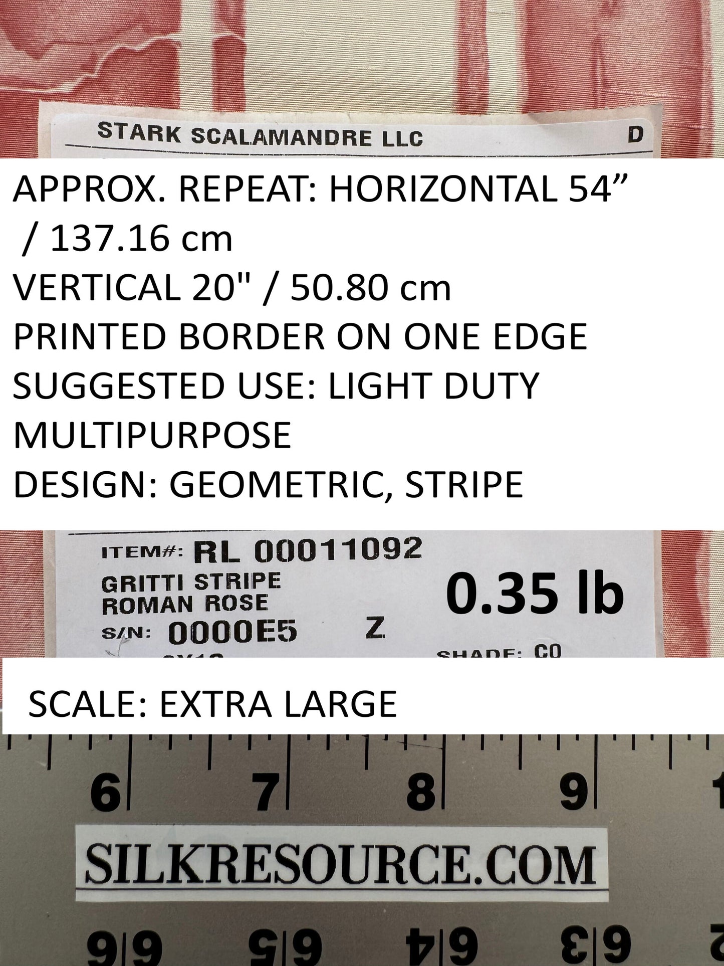 Scalamandre Gritti Stripe Roman Rose Red Beige Stripe Geometric MSRP USD  216/y