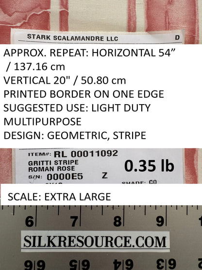 Scalamandre Gritti Stripe Roman Rose Red Beige Stripe Geometric MSRP USD  216/y