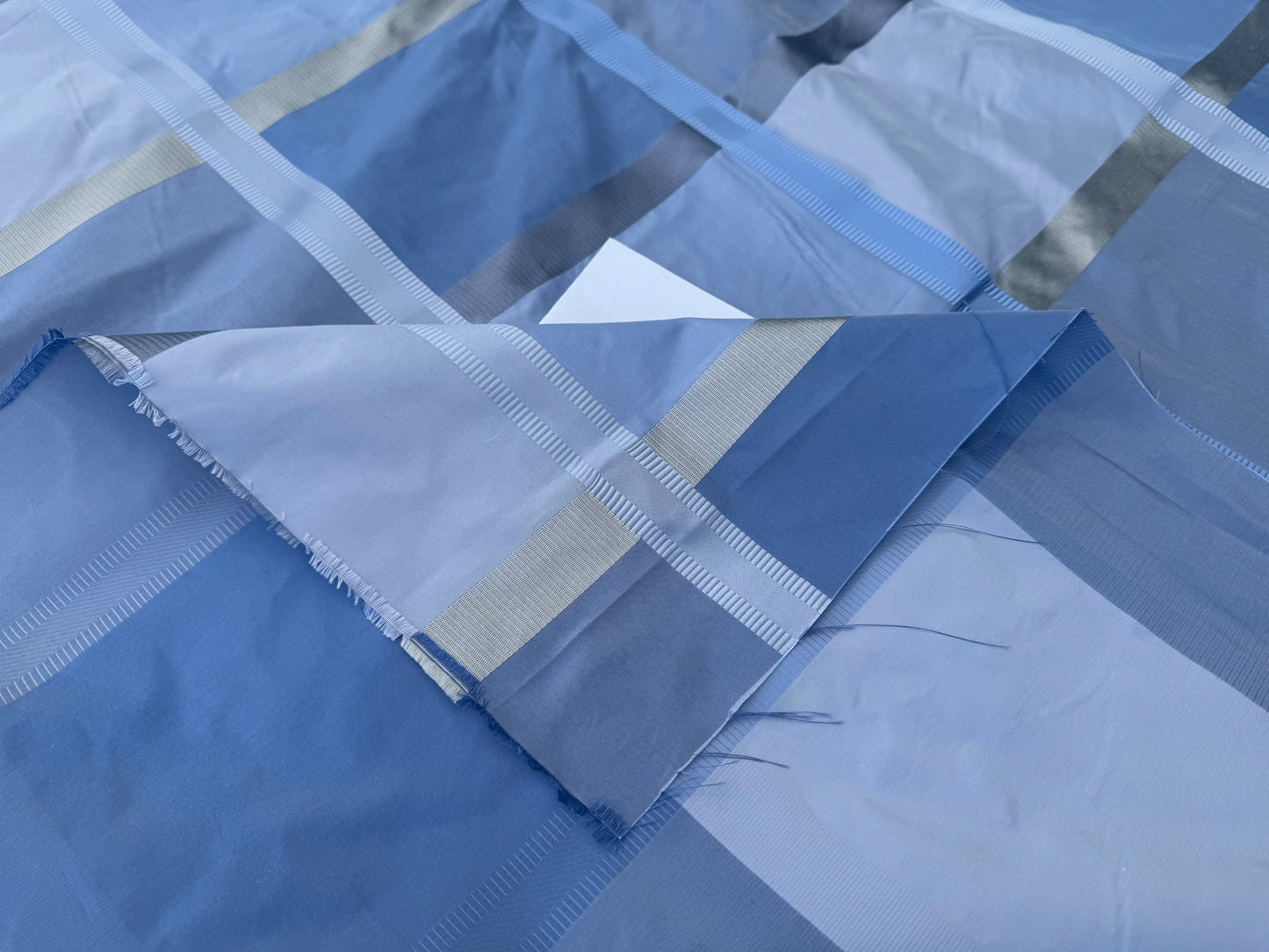 Robert Allen Beacon Hill Monte Rosa Moonstone 100% Silk Plaid Satin Ocean Blue Sky Blue Baby Blue Silver White Cream Shimmering - By The Yard