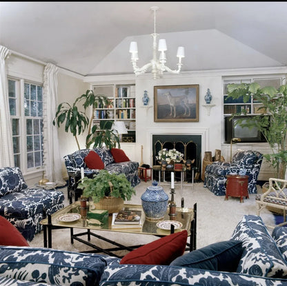 Scalamandre Resist Print Bird Flower Toile Linen Pool Green Blue MSRP USD 300/Y