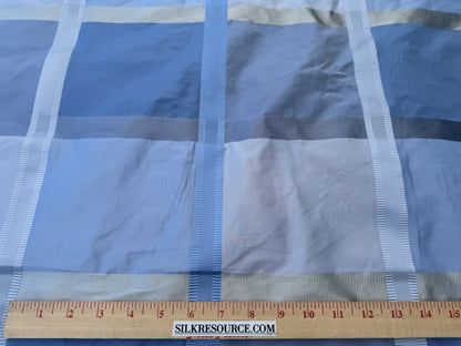 Robert Allen Beacon Hill Monte Rosa Moonstone 100% Silk Plaid Satin Ocean Blue Sky Blue Baby Blue Silver White Cream Shimmering - By The Yard