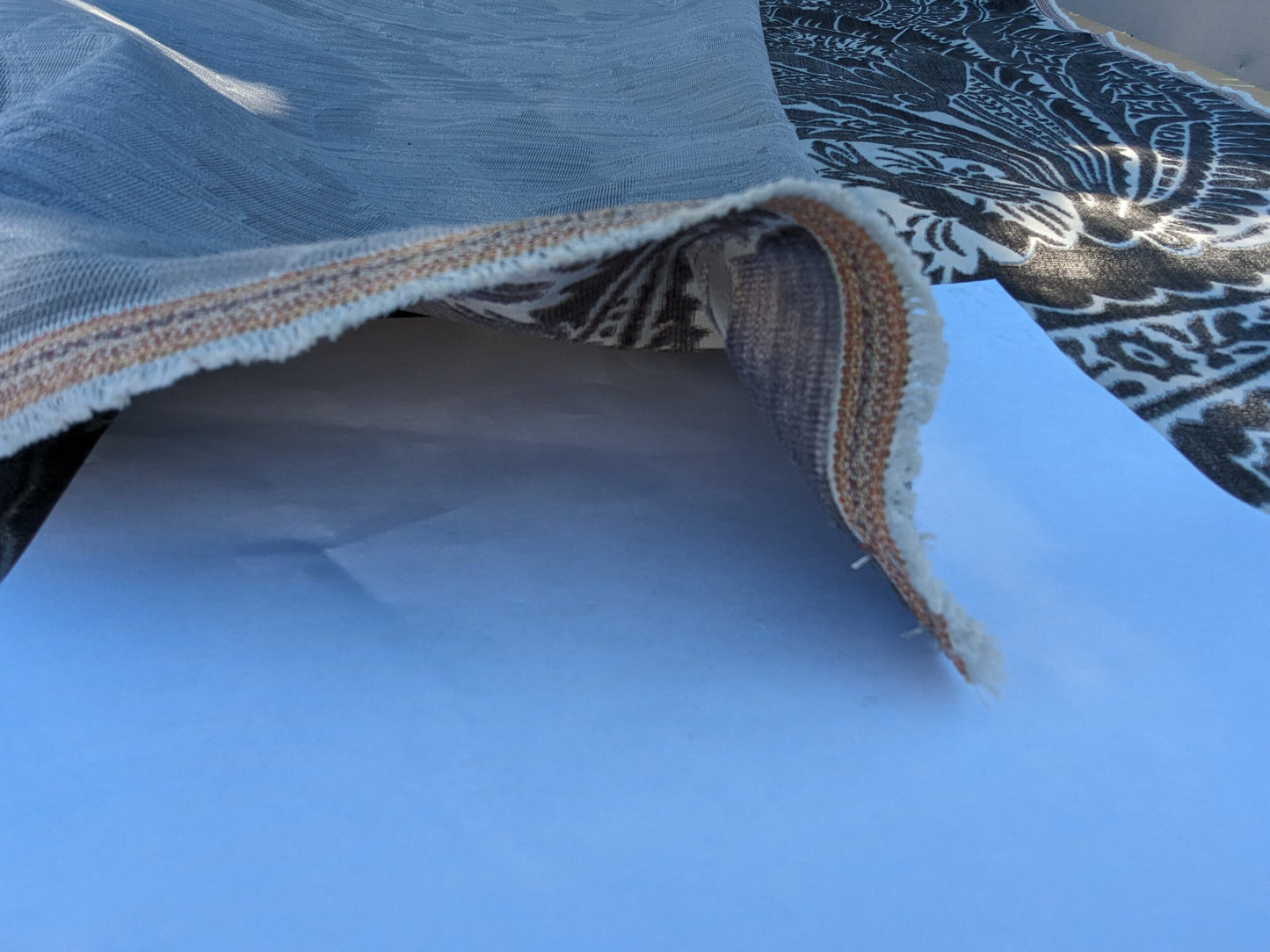 Scalamandre Welwyn in Pewter Blue Silver Cut Velvet Silk Velvet Grand Botanic Pomegranite Rose MSRP USD1000+/y