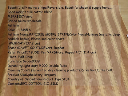 Kravet Couture Manisse Moire Stripe "nutmeg" Silk MSRP USD 157/Y