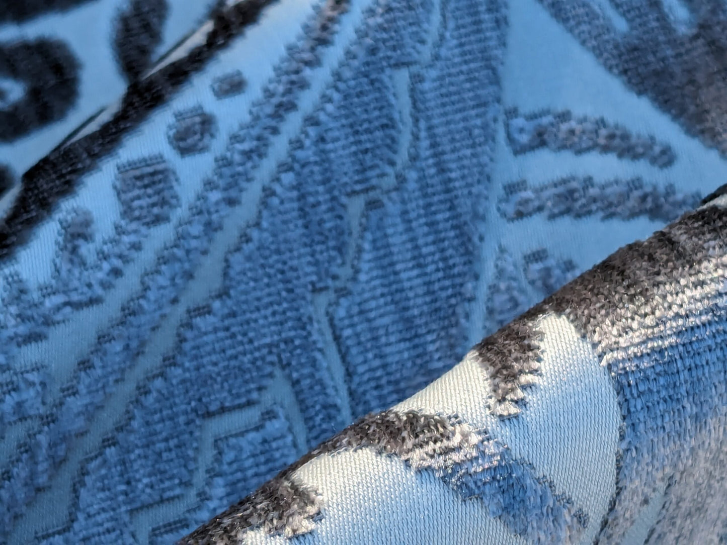 Scalamandre Welwyn in Pewter Blue Silver Cut Velvet Silk Velvet Grand Botanic Pomegranite Rose MSRP USD1000+/y