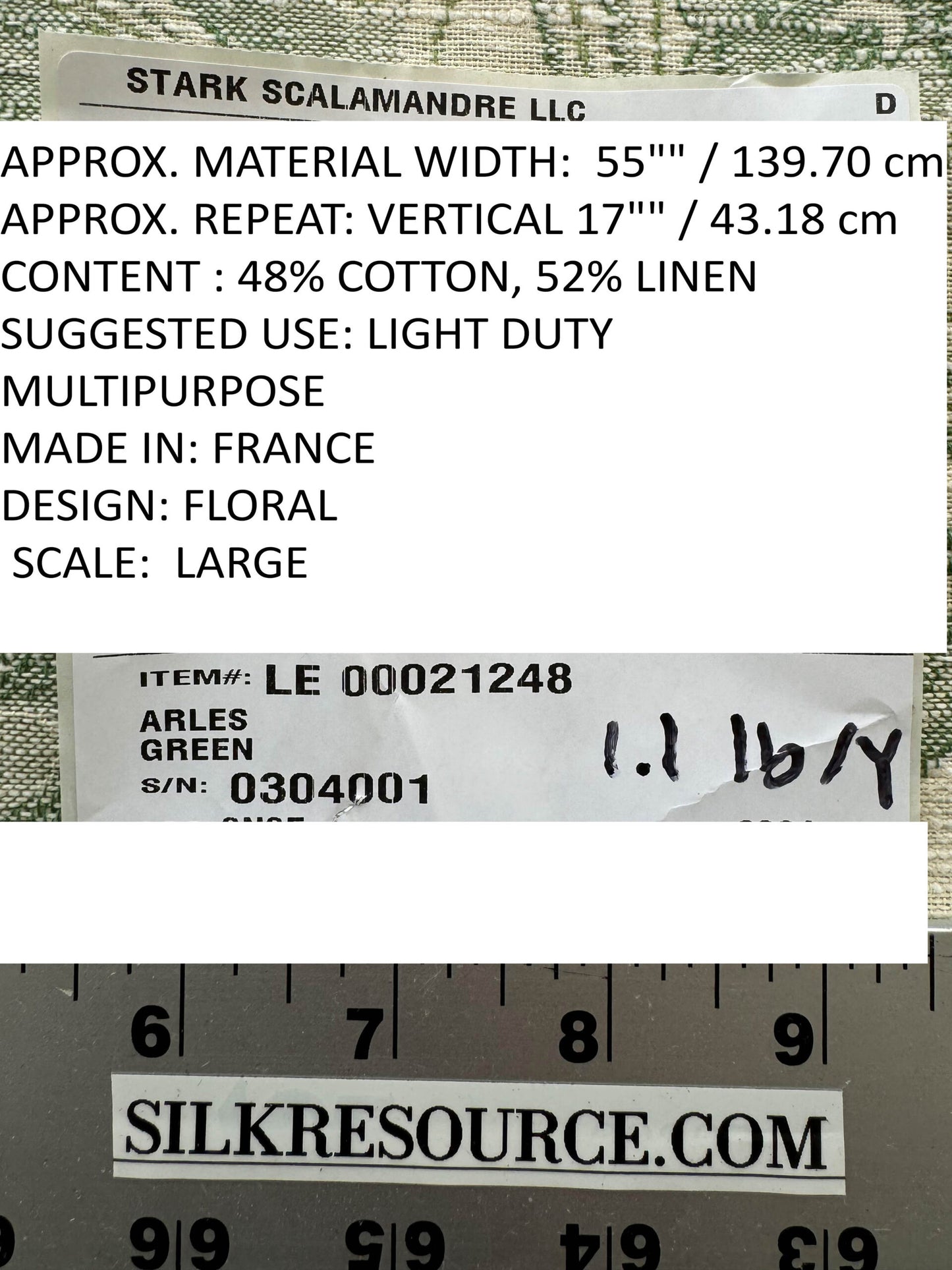 Scalamandre Arles Green Floral Botanical Cotton Linen MSRP USD 196/y