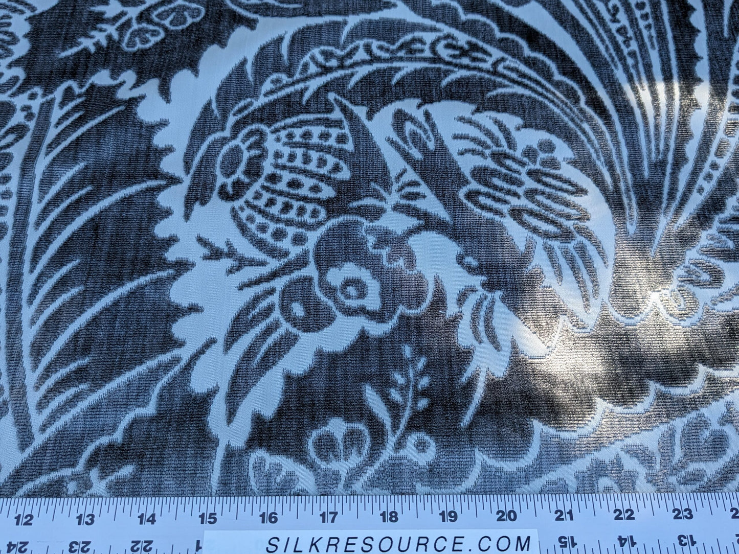 Scalamandre Welwyn in Pewter Blue Silver Cut Velvet Silk Velvet Grand Botanic Pomegranite Rose MSRP USD1000+/y