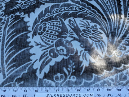 Scalamandre Welwyn in Pewter Blue Silver Cut Velvet Silk Velvet Grand Botanic Pomegranite Rose MSRP USD1000+/y