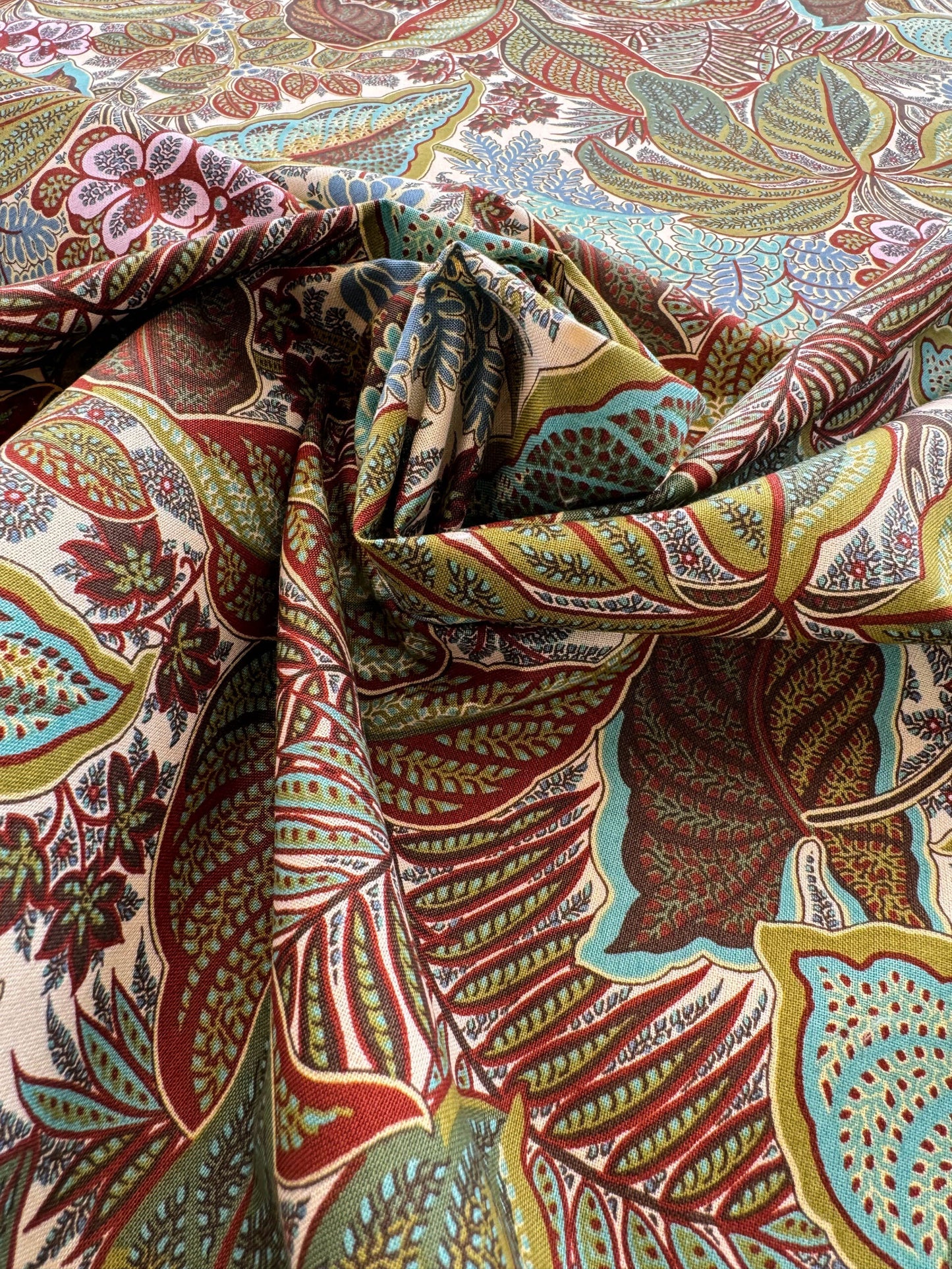 Scalamandre Tropical Paisley Cream Green Brown Botanical Foliage Floral MSRP USD 364/y