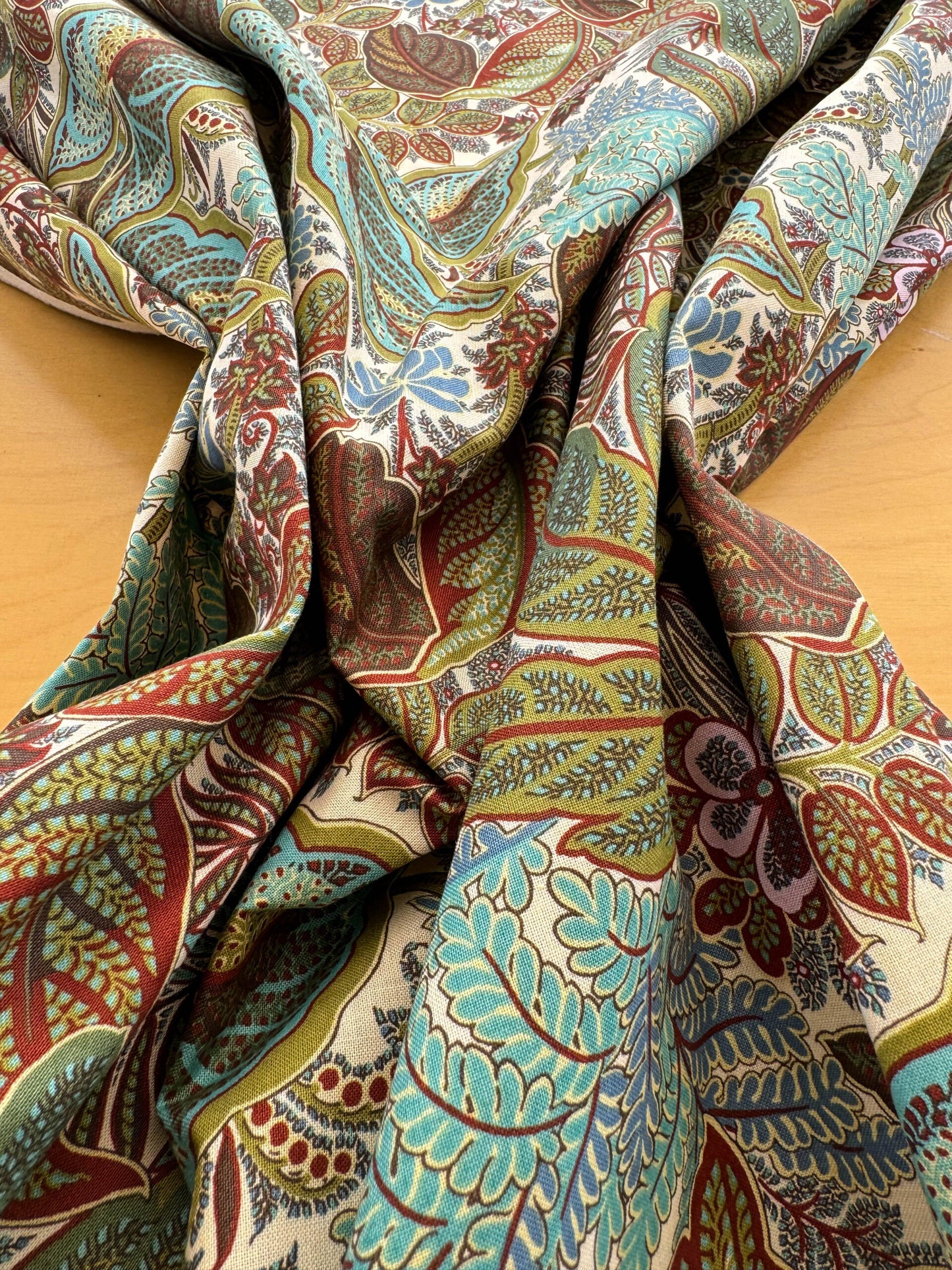 Scalamandre Tropical Paisley Cream Green Brown Botanical Foliage Floral MSRP USD 364/y