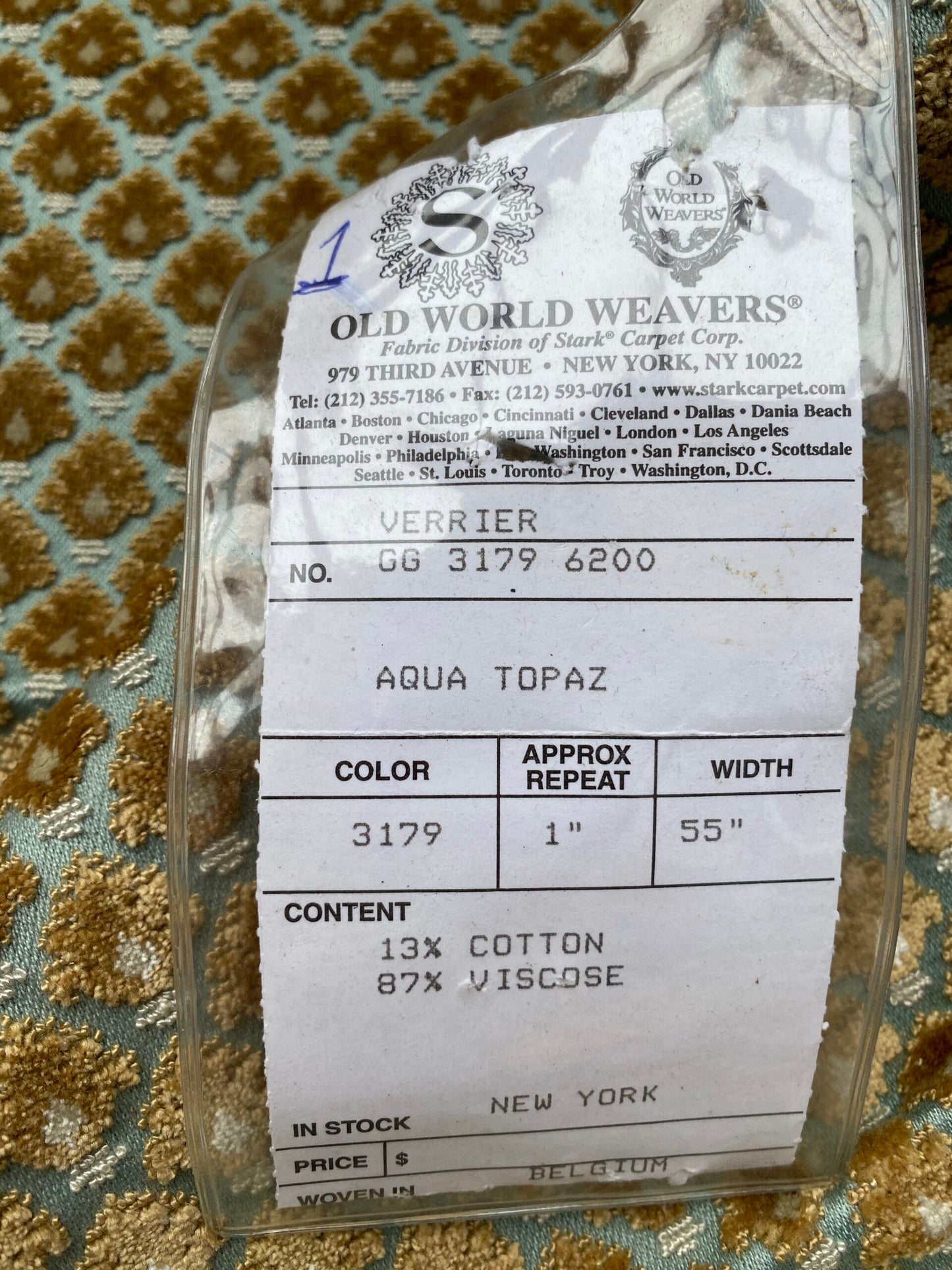 2 Berkbox79 Square Velvet by  Old World Weavers Verrier Aqua Topaz Blue Brown Diamond Ogee 24"x 29" MSRP USD 668/y