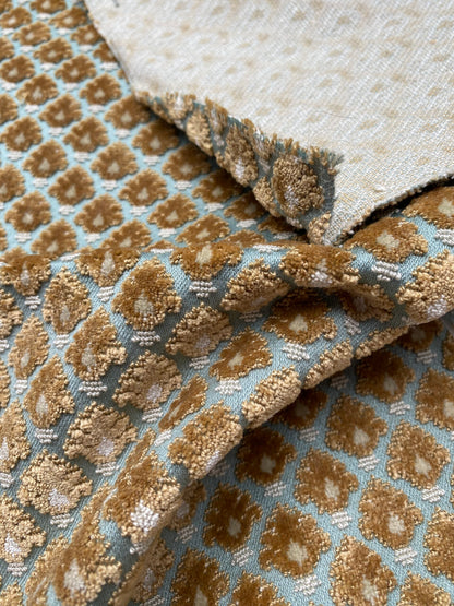 2 Berkbox79 Square Velvet by  Old World Weavers Verrier Aqua Topaz Blue Brown Diamond Ogee 24"x 29" MSRP USD 668/y