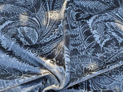 Scalamandre Welwyn in Pewter Blue Silver Cut Velvet Silk Velvet Grand Botanic Pomegranite Rose MSRP USD1000+/y