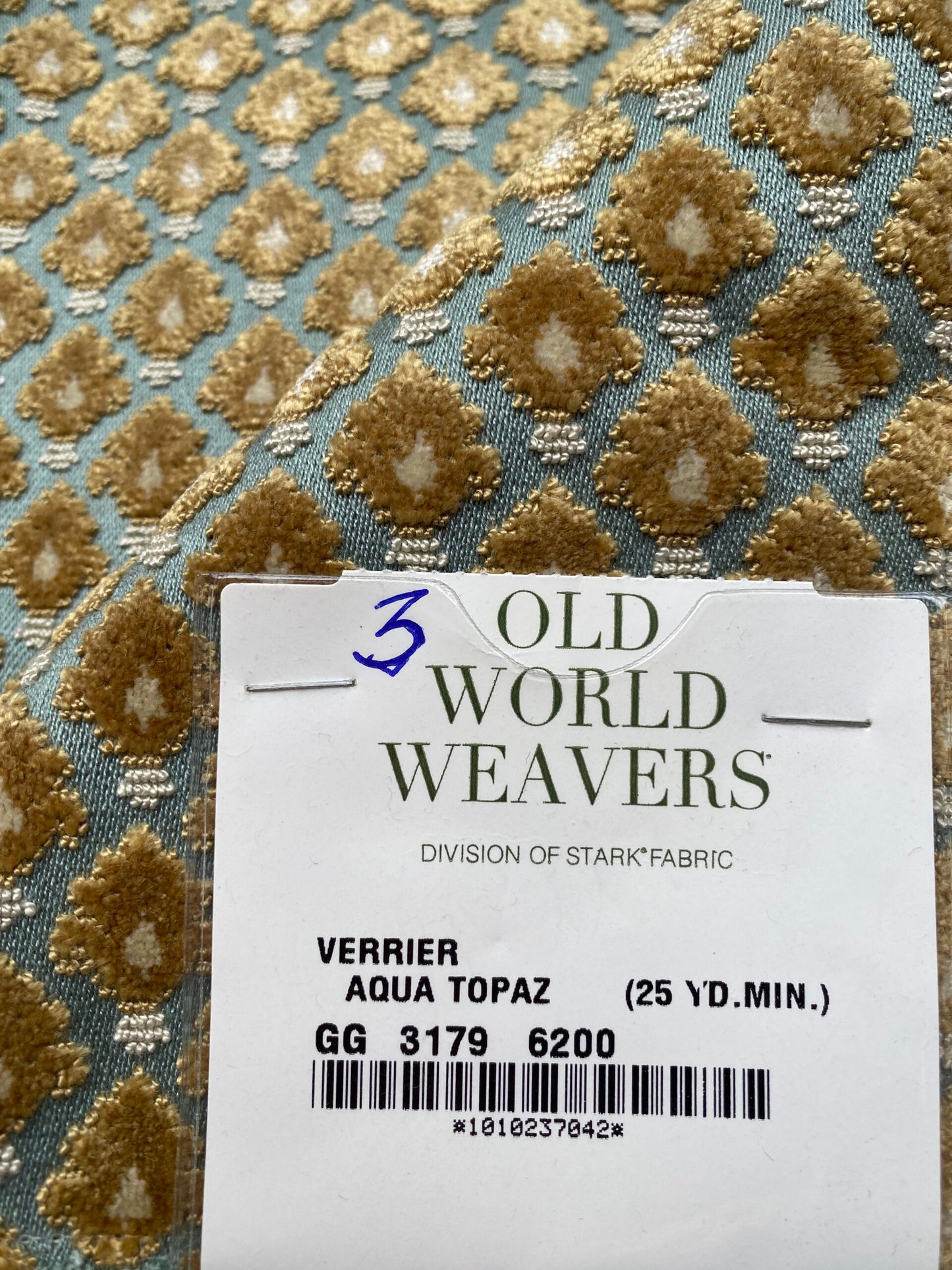 3 Berkbox79 Square Velvet by Old World Weavers Verrier Aqua Topaz Blue Brown Diamond Ogee 18"x 25" MSRP USD 668/y