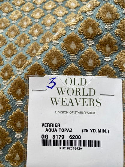 3 Berkbox79 Square Velvet by Old World Weavers Verrier Aqua Topaz Blue Brown Diamond Ogee 18"x 25" MSRP USD 668/y