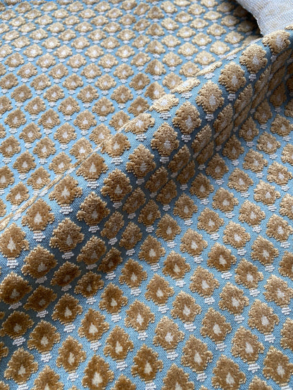 3 Berkbox79 Square Velvet by Old World Weavers Verrier Aqua Topaz Blue Brown Diamond Ogee 18"x 25" MSRP USD 668/y