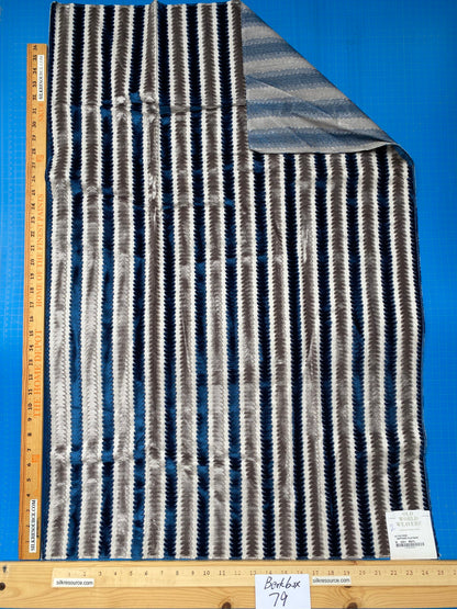 5 Berkbox79 Square Velvet by Old World Weavers La Foltiere Sapphire Platinum Stripe Blue and Gray 1.1yard x 25" MSRP USD 228/y