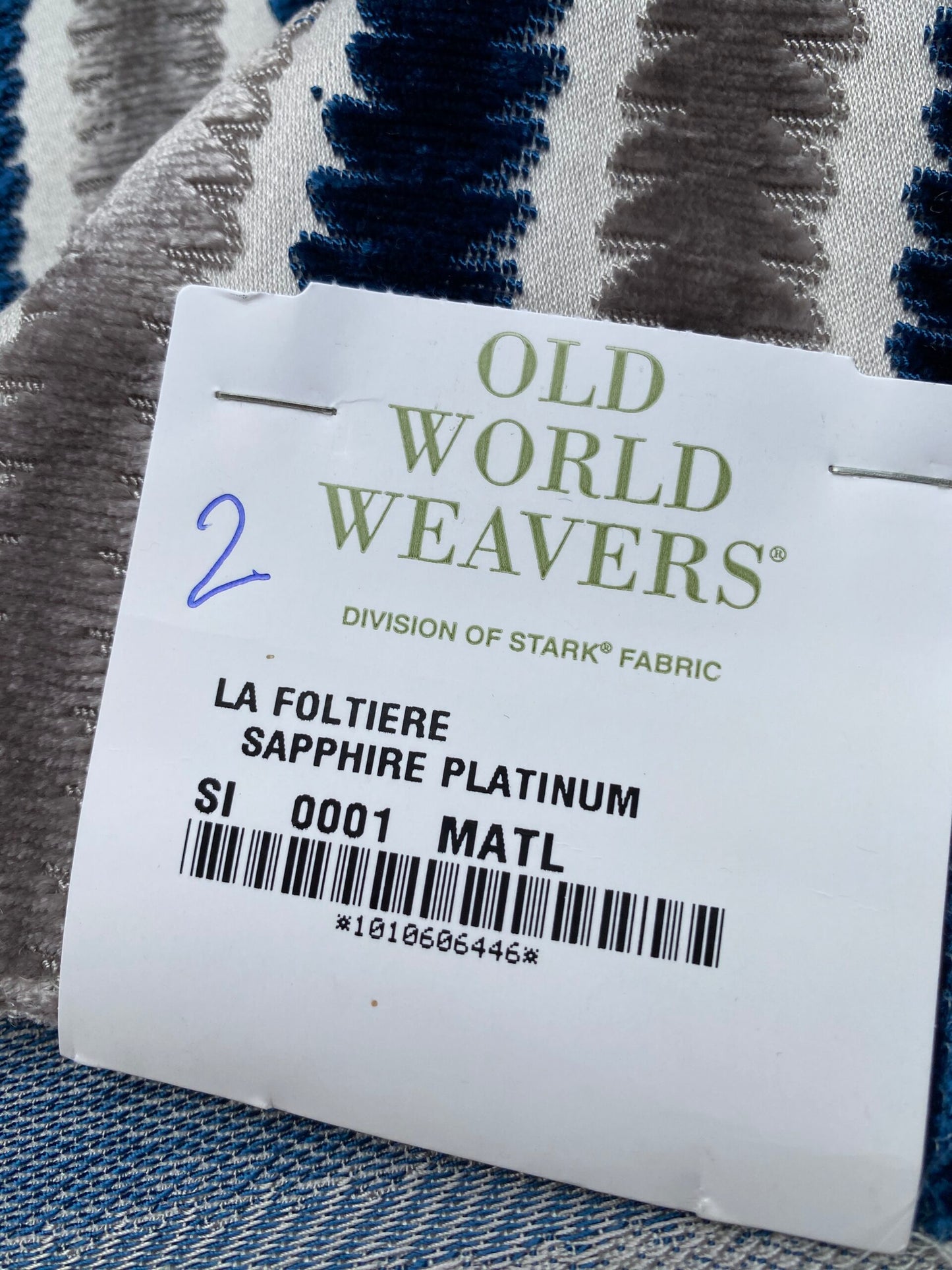 5 Berkbox79 Square Velvet by Old World Weavers La Foltiere Sapphire Platinum Stripe Blue and Gray 1.1yard x 25" MSRP USD 228/y