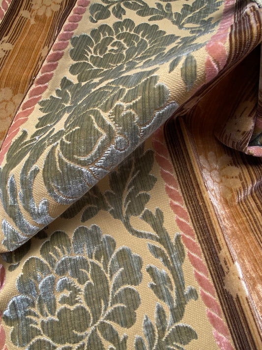 6 Berkbox79 Square Velvet by Old World Weavers Salvia Sage Multi Green Gold Floral Stripe MSRP USD 800+/y