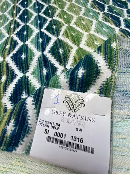 9 Berkbox79 Square Velvet by Grey Watkins Diamantina Ocean Deep Green Diamond Stripe MSRP USD306/y