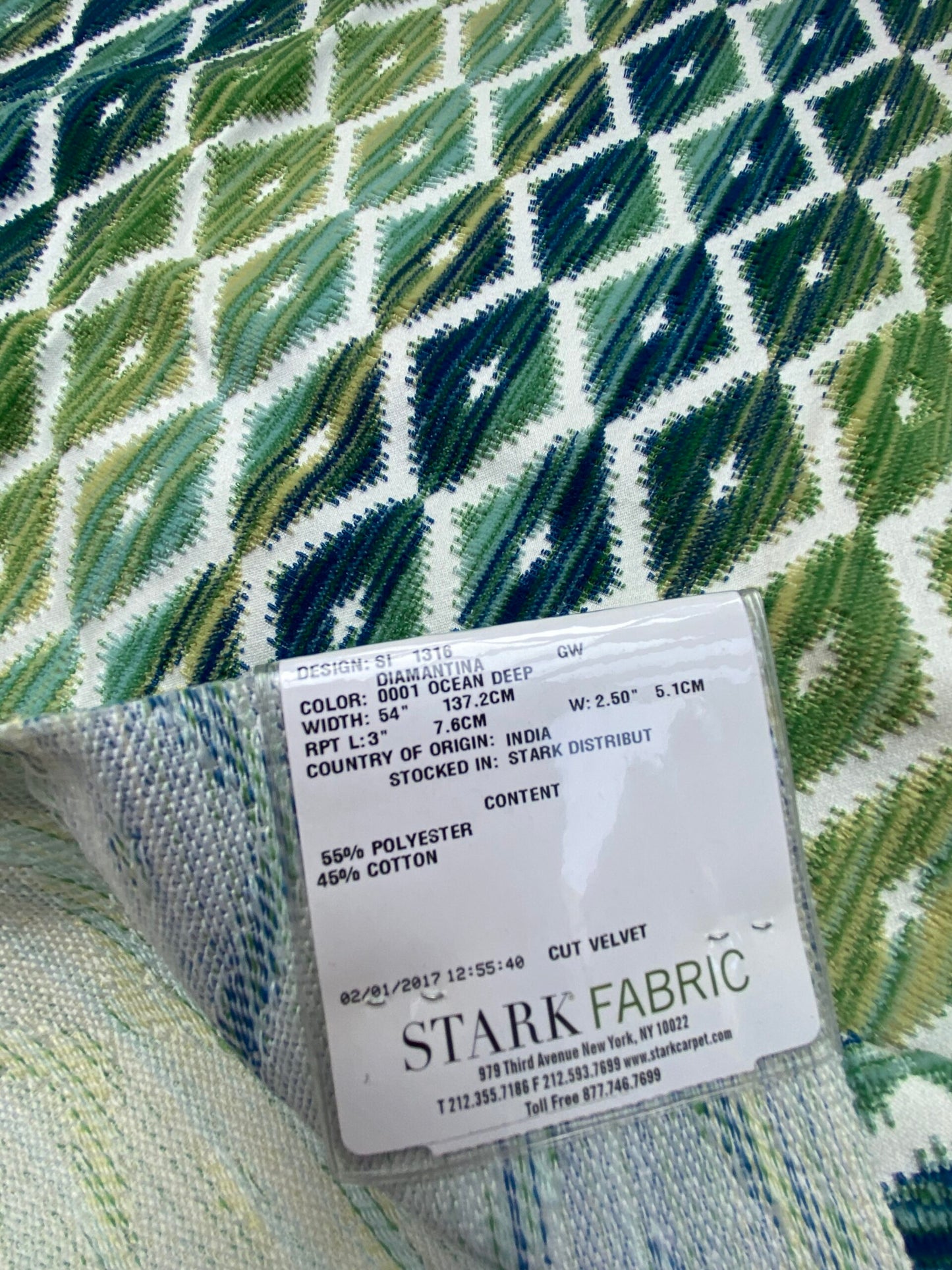 9 Berkbox79 Square Velvet by Grey Watkins Diamantina Ocean Deep Green Diamond Stripe MSRP USD306/y