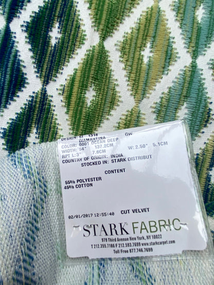10 Berkbox79 Square Velvet by Grey Watkins Diamantina Ocean Deep Green Diamond Stripe MSRP USD306/y