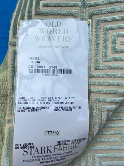 12 Berkbox79 Square Velvet by Old World Weavers Nexus Aqua Cut Velvet MSRP USD360/y