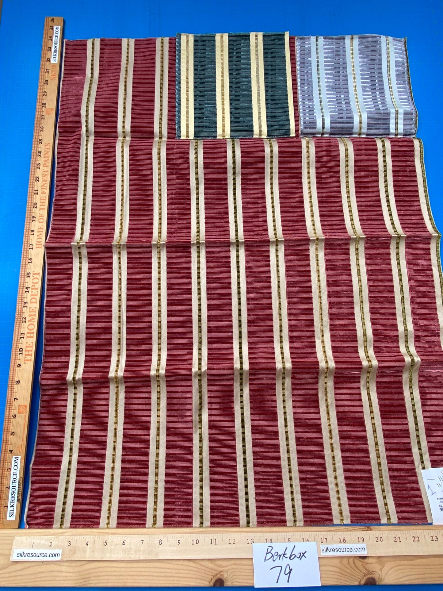 13 Berkbox79 Square Velvet by Old World Weavers Pembroke Coral Stripe Red Beige 26 x 34"Long MSRP USD504/y