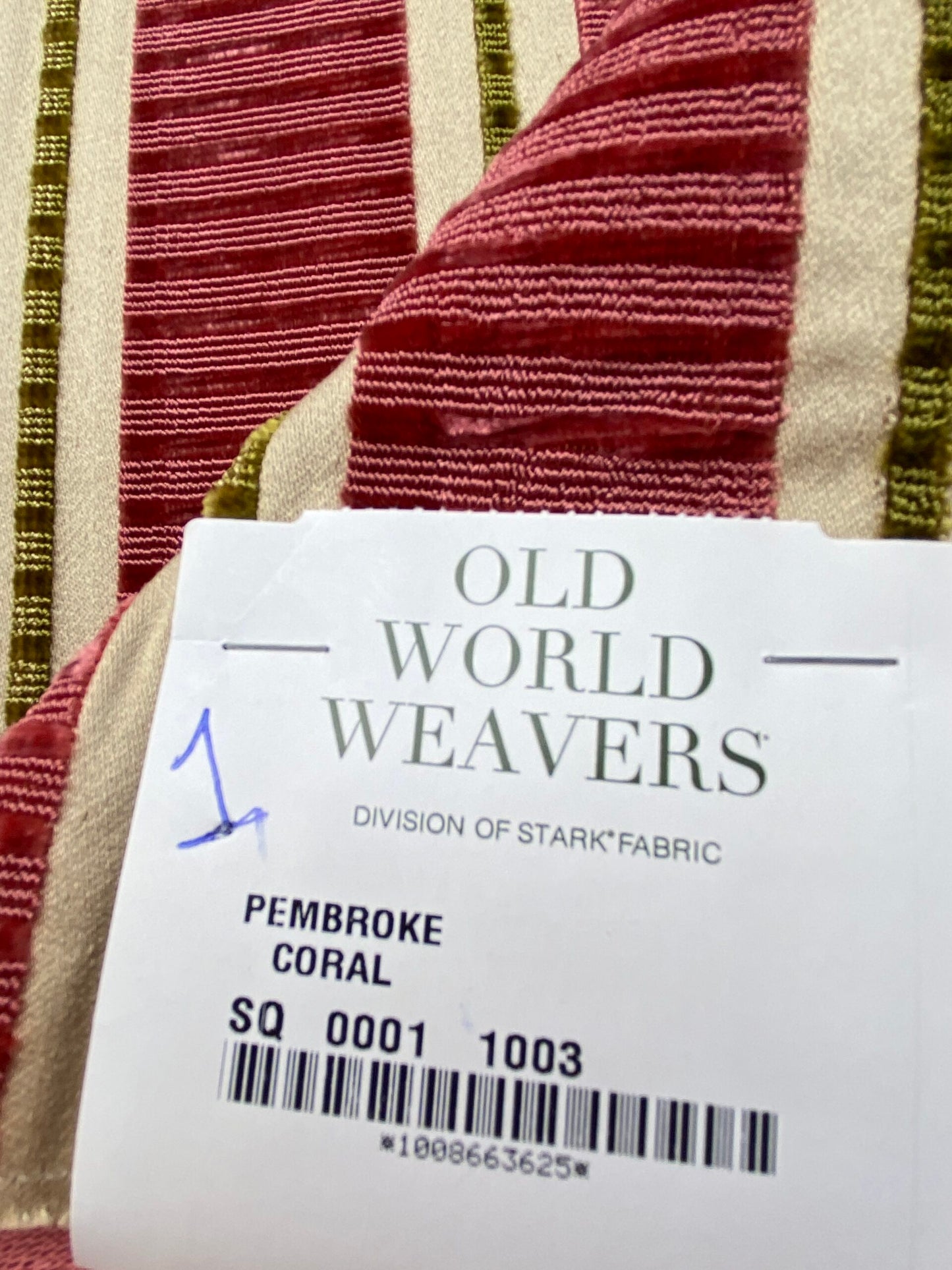 13 Berkbox79 Square Velvet by Old World Weavers Pembroke Coral Stripe Red Beige 26 x 34"Long MSRP USD504/y