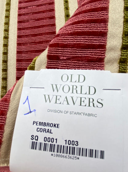 13 Berkbox79 Square Velvet by Old World Weavers Pembroke Coral Stripe Red Beige 26 x 34"Long MSRP USD504/y